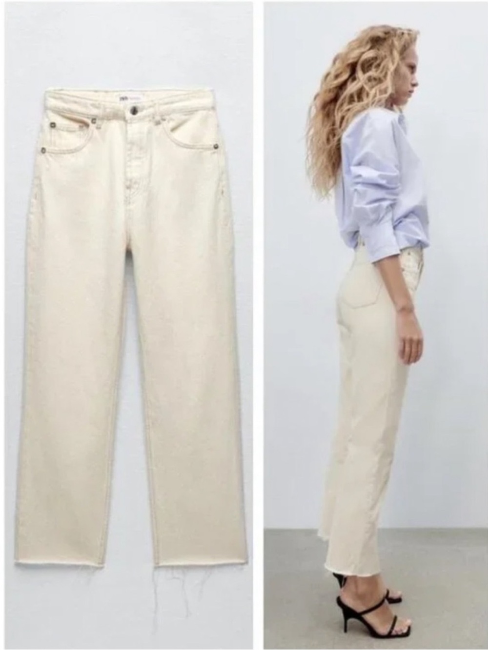 Zara Straight Leg Jeans in Ivory-Cream